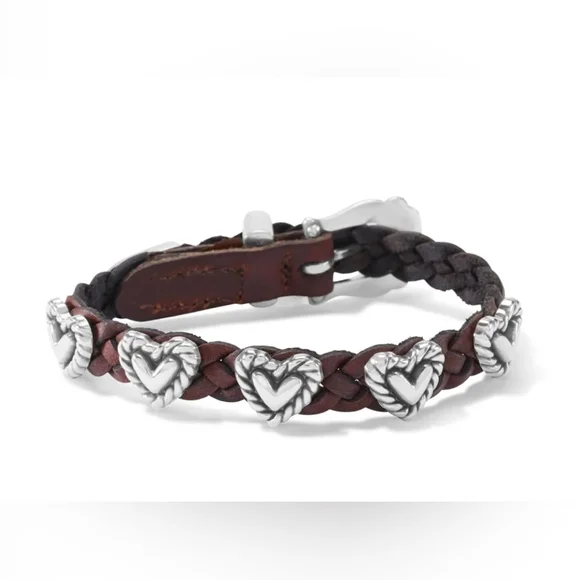Brighton Vintage Roped Heart Braided Bandit Brown Leather Bracelet NWT - Picture 4 of 6